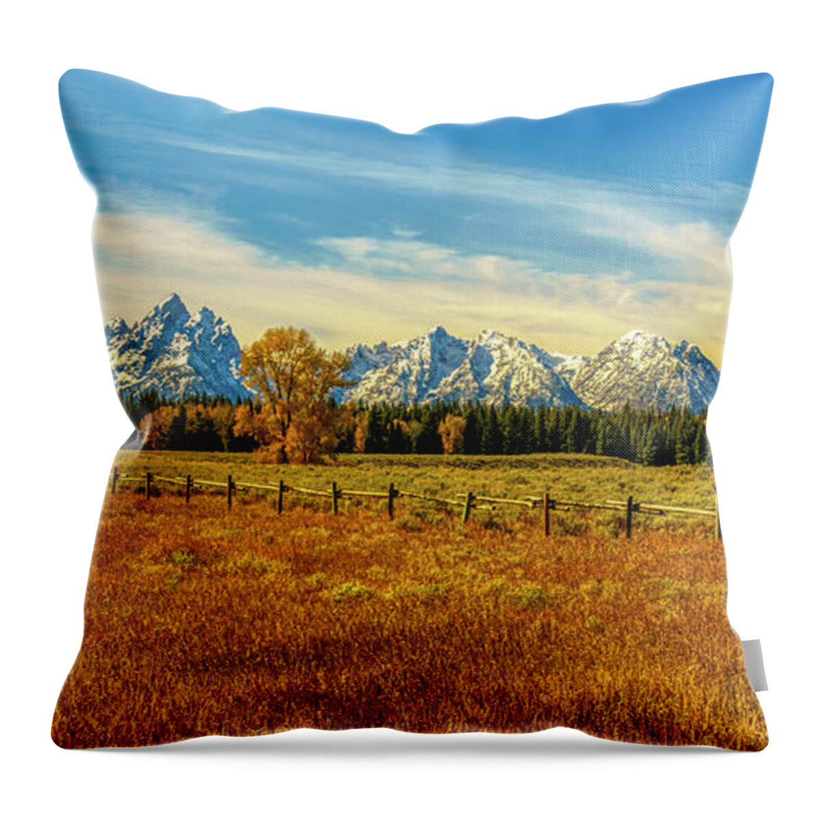 Panorama Throw Pillow featuring the photograph Grand Tetons Range Panorama by Kenneth Everett