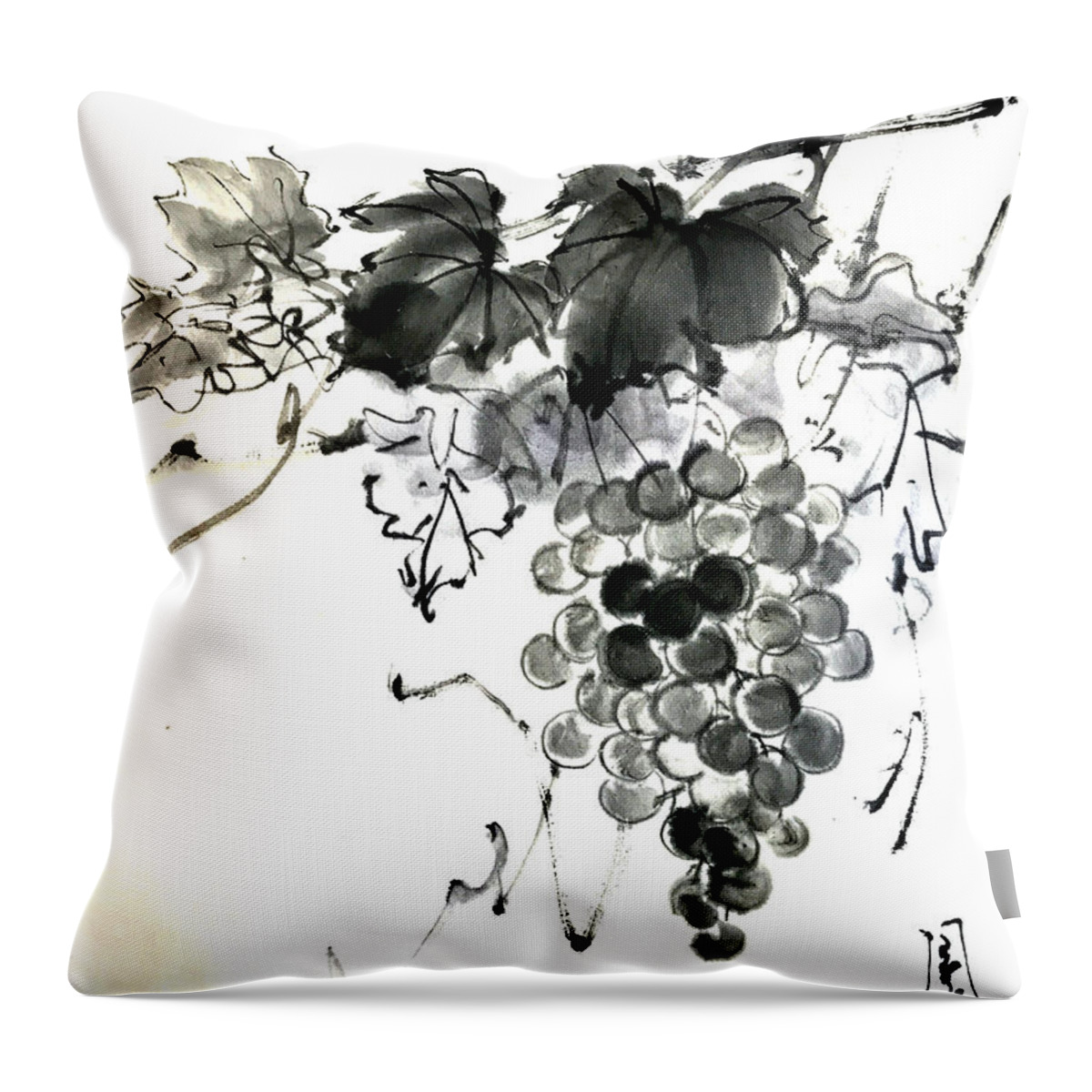 Japanese Throw Pillow featuring the painting Grapes by Fumiyo Yoshikawa