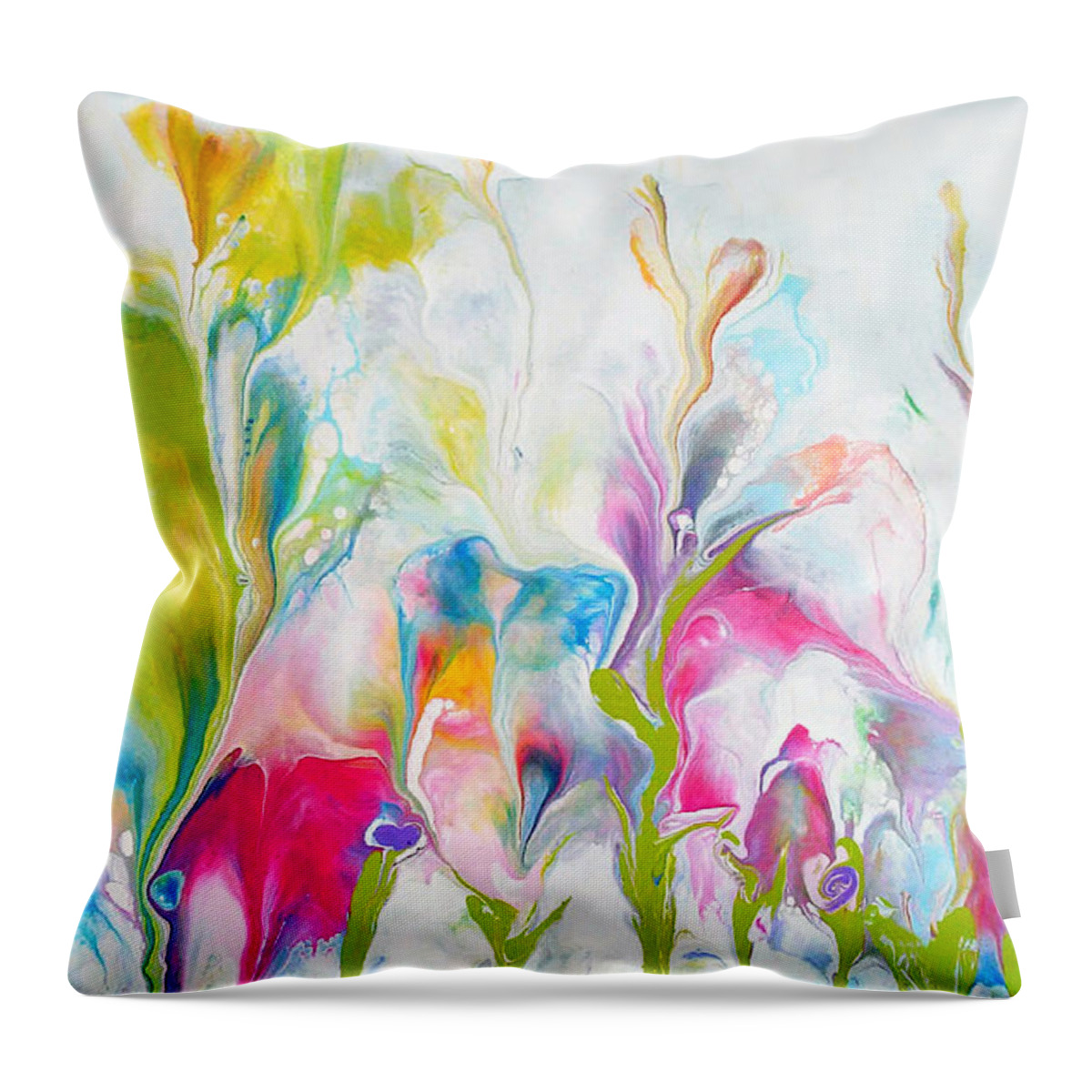 Rainbow Colors Abstract Nature Acrylic Throw Pillow featuring the painting Grass Dance by Deborah Erlandson