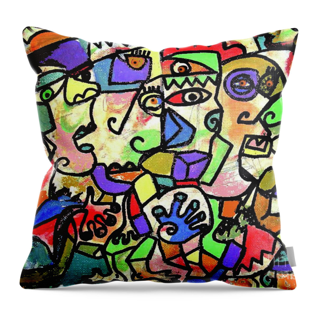 Sandra Silberzweig Throw Pillow featuring the painting Gratification Gathering Stampede by Sandra Silberzweig