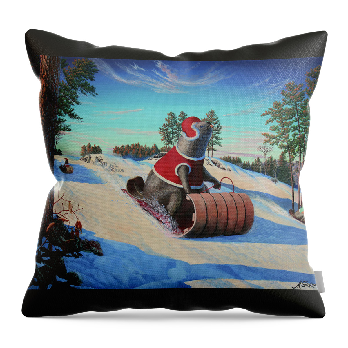 Beaver Throw Pillow featuring the painting Gravity by Michael Goguen