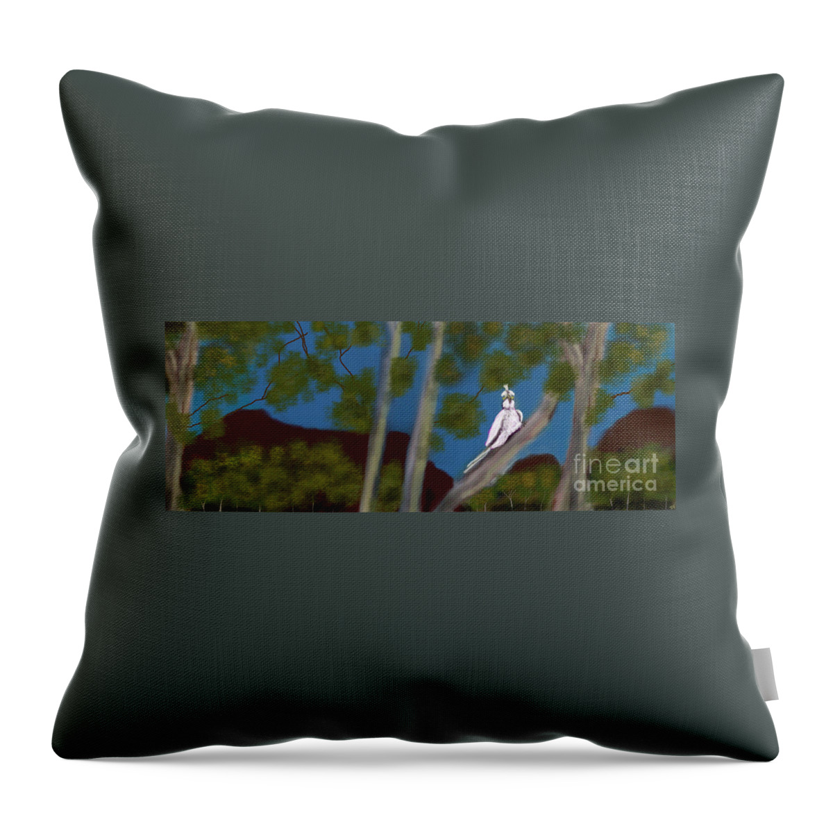 Aussie Throw Pillow featuring the digital art Great Aussie Bush Bird name Eddie by Julie Grimshaw