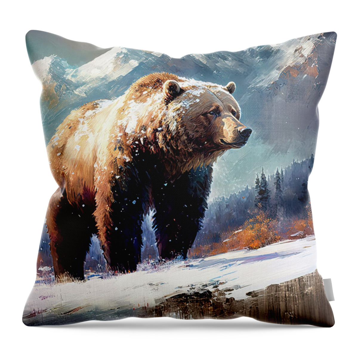 Grizzly Bear Throw Pillow featuring the painting Great Brown Grizzly 2 by Tina LeCour