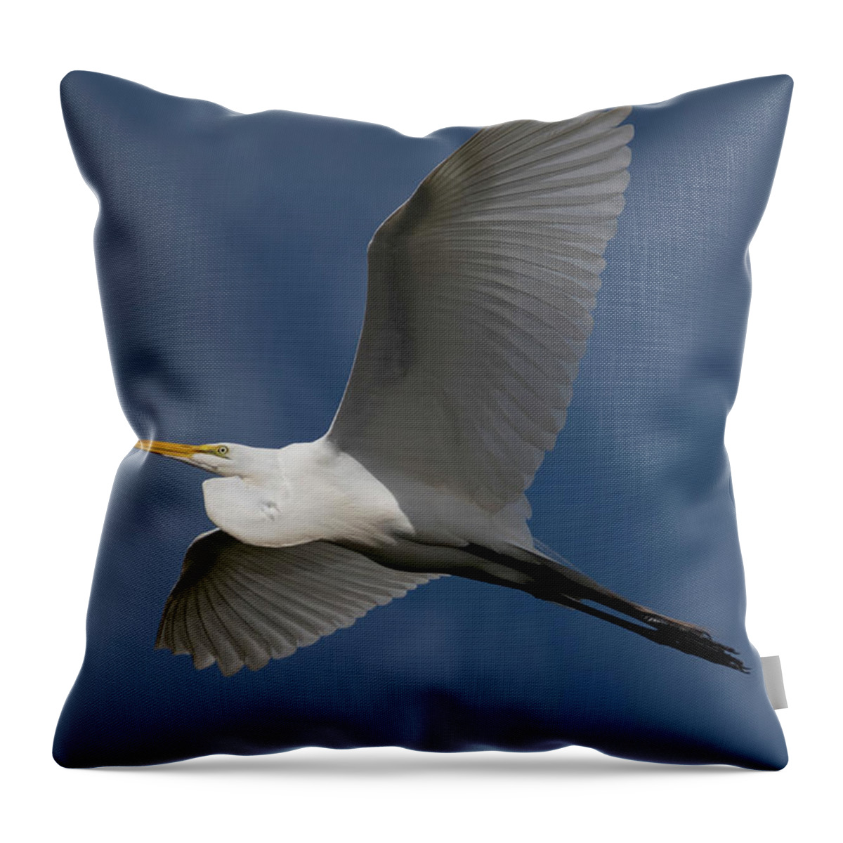 Great Throw Pillow featuring the photograph Great Egret in Flight by Carolyn Hutchins