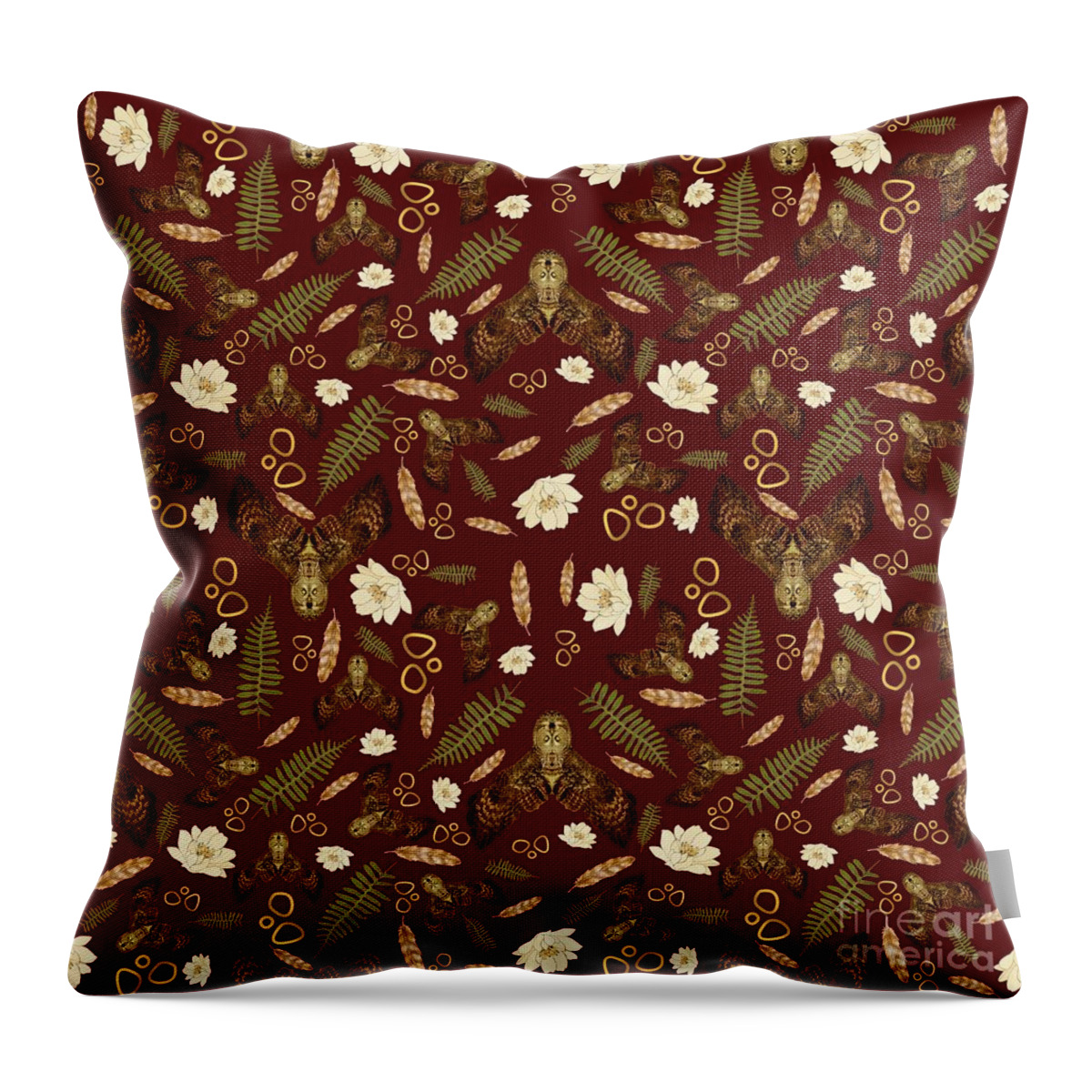 Great Gray Owl Throw Pillow featuring the photograph Great Gray Owl pattern in burgundy by Heather King