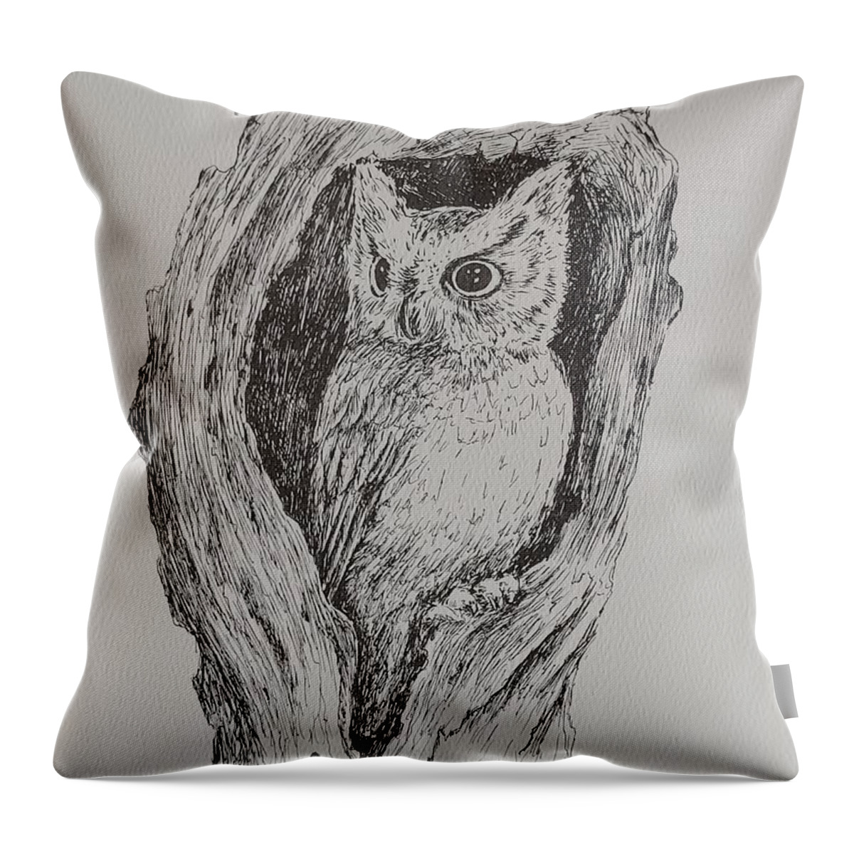 Owl Throw Pillow featuring the drawing Great Horned Owl by ML McCormick