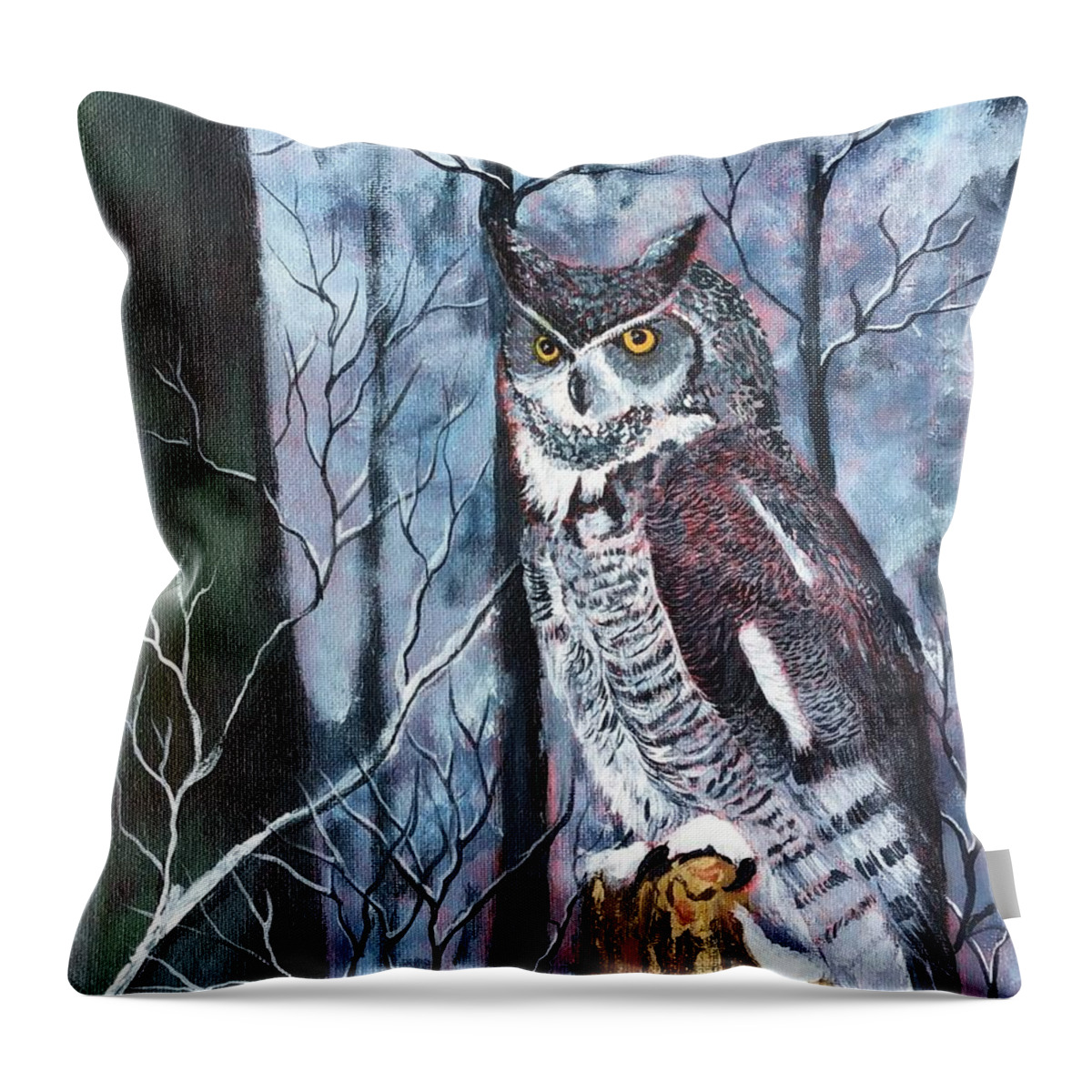 Owl Throw Pillow featuring the painting Great Horned Owl by Tami Booher