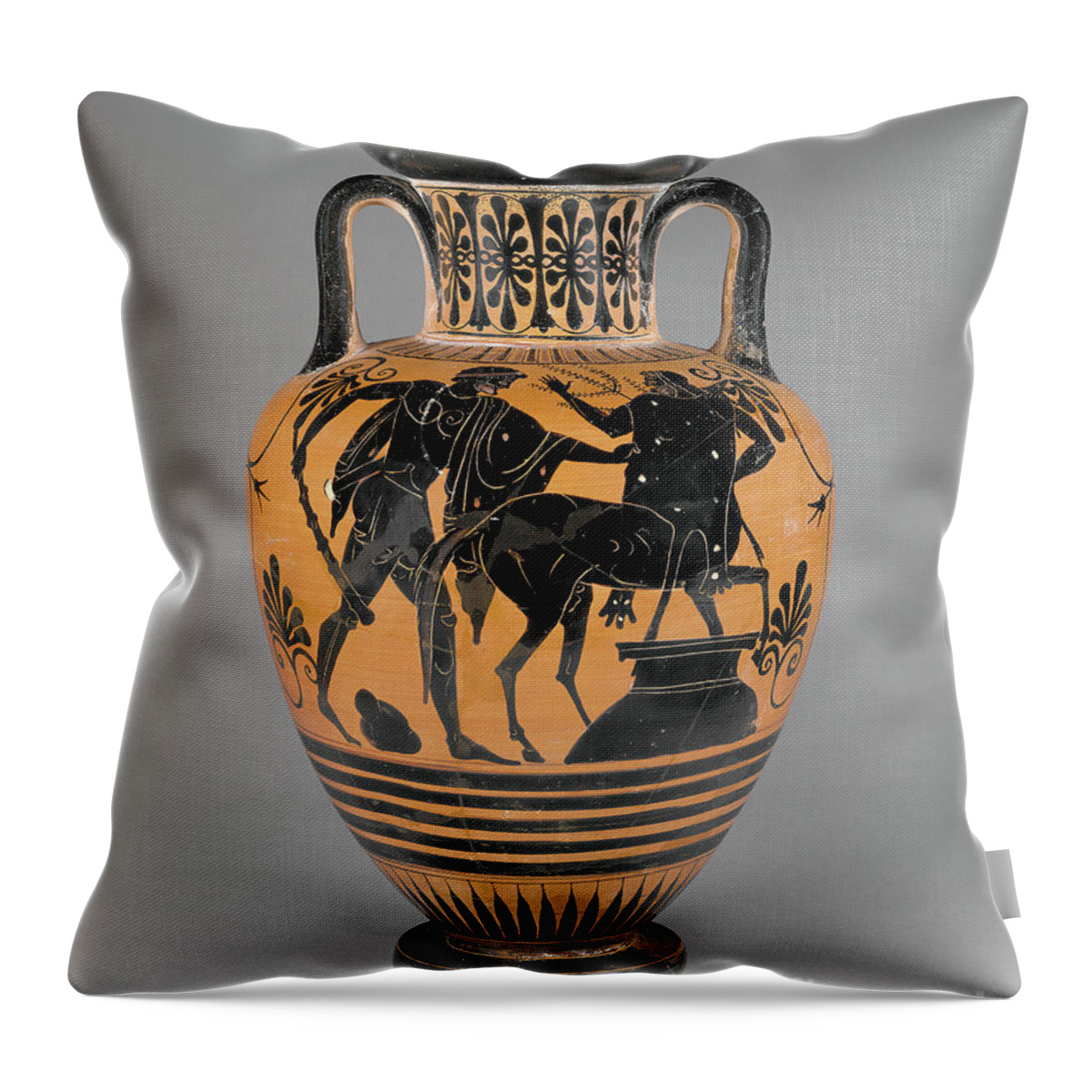 470 B. C. Throw Pillow featuring the ceramic art Greek Terracotta Amphora, c470 BC by Granger