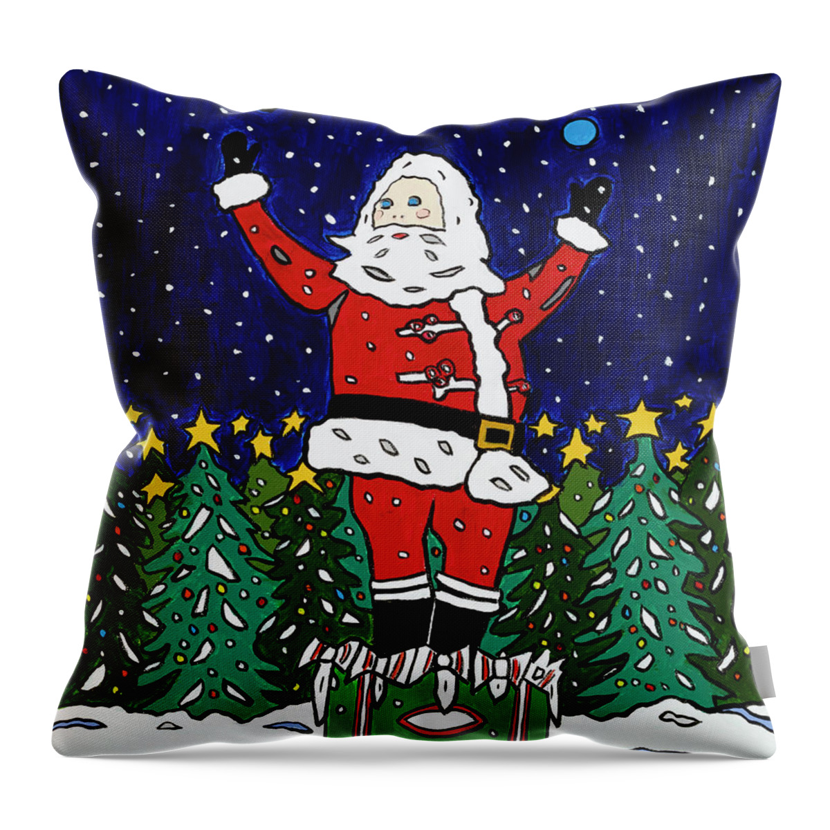 Santa Christmas Green Acres Throw Pillow featuring the painting Green Acres Santa by Mike Stanko