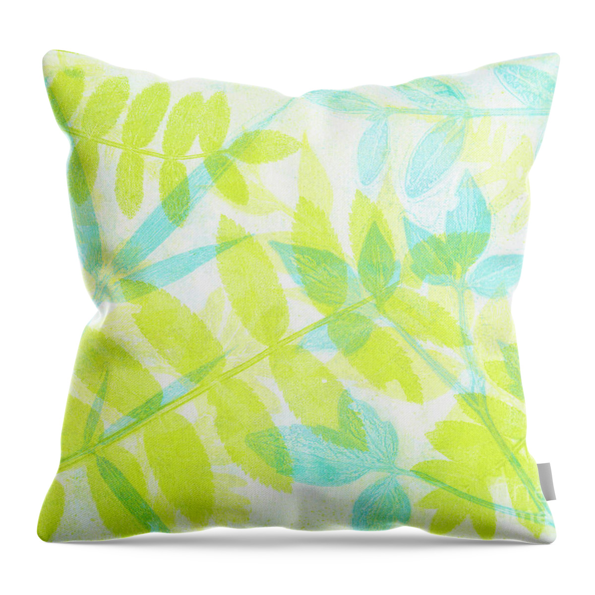 Plant Print Throw Pillow featuring the mixed media Green and Teal Plant Print by Kristine Anderson