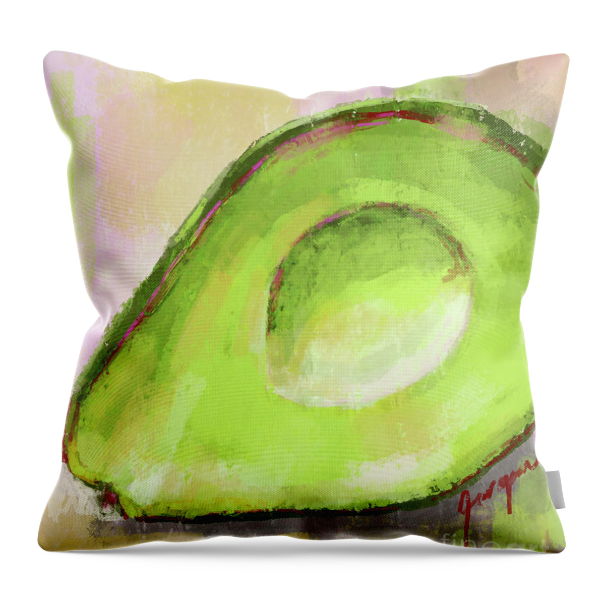 Modern Avocado Art Throw Pillow featuring the digital art Green Avocado, Modern Kitchen Decor by Patricia Awapara