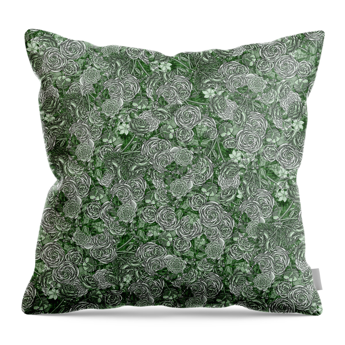 Green Throw Pillow featuring the painting Green Botanical Flowers Pattern II by Irina Sztukowski
