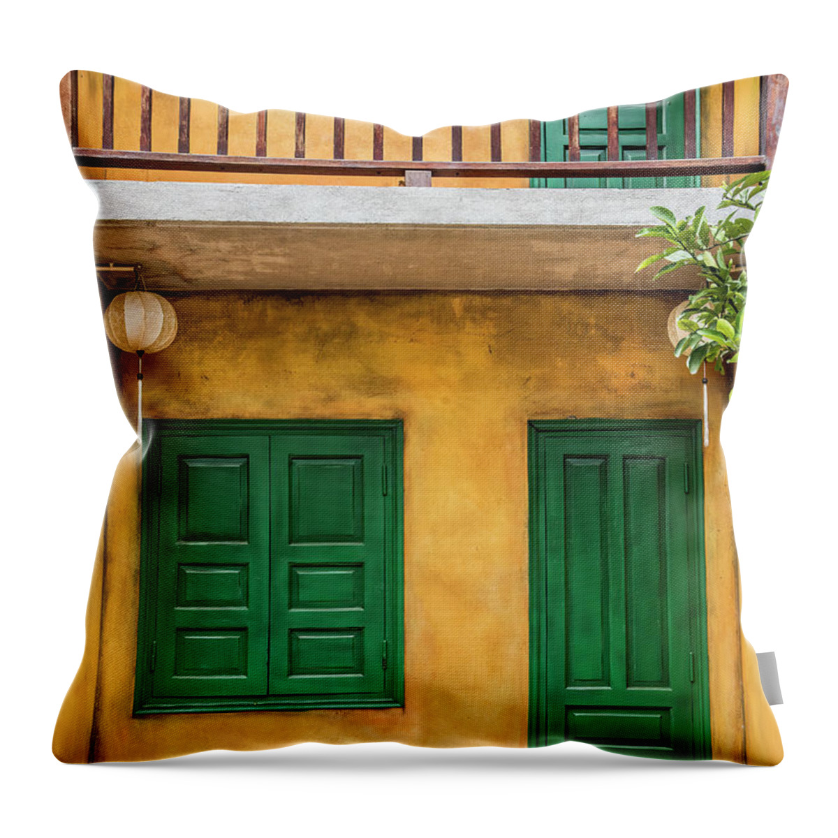 Vietnam Photography Throw Pillow featuring the photograph Green Door by Marla Brown