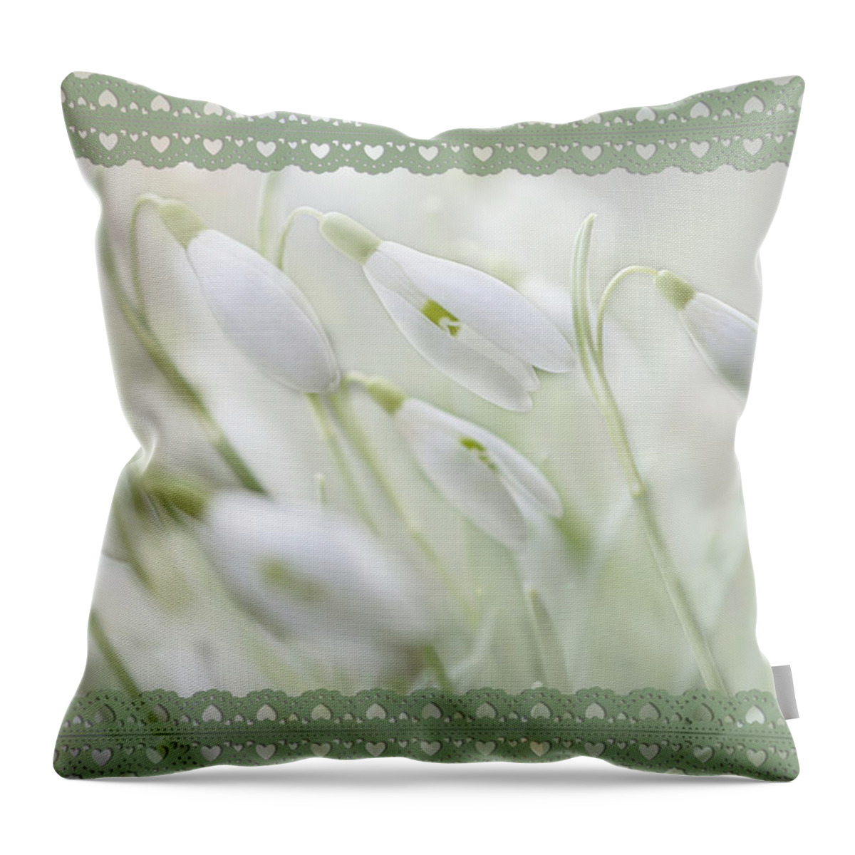 Snowdrop Throw Pillow featuring the drawing Green Lace Snowdrops by Mary J Winters-Meyer