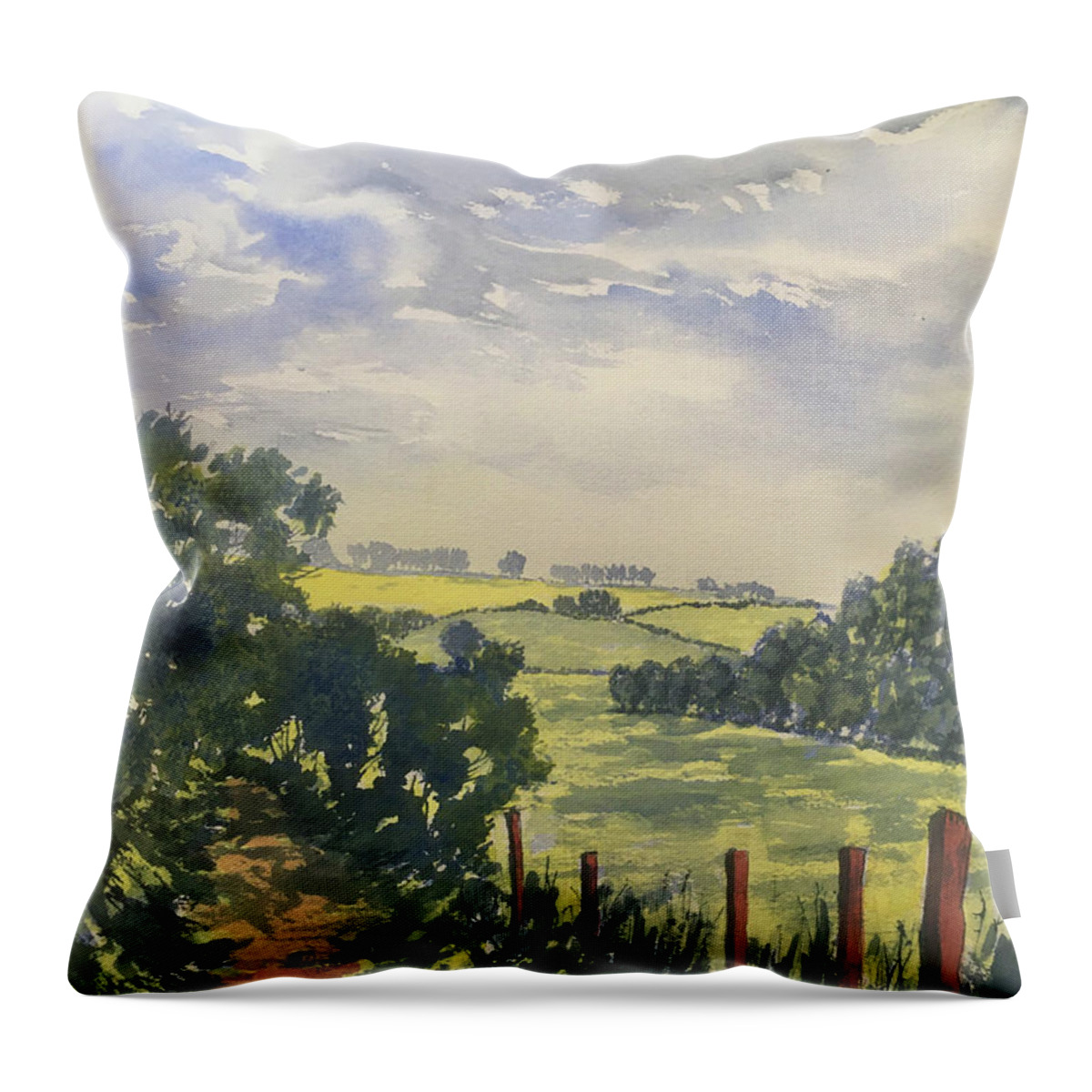 Watercolour Throw Pillow featuring the painting Green Lane off Fordon Road by Glenn Marshall