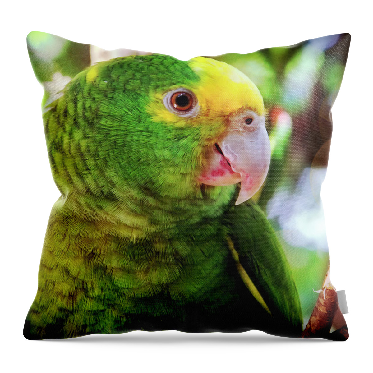 Parrot Throw Pillow featuring the photograph Green parrot by Tatiana Travelways