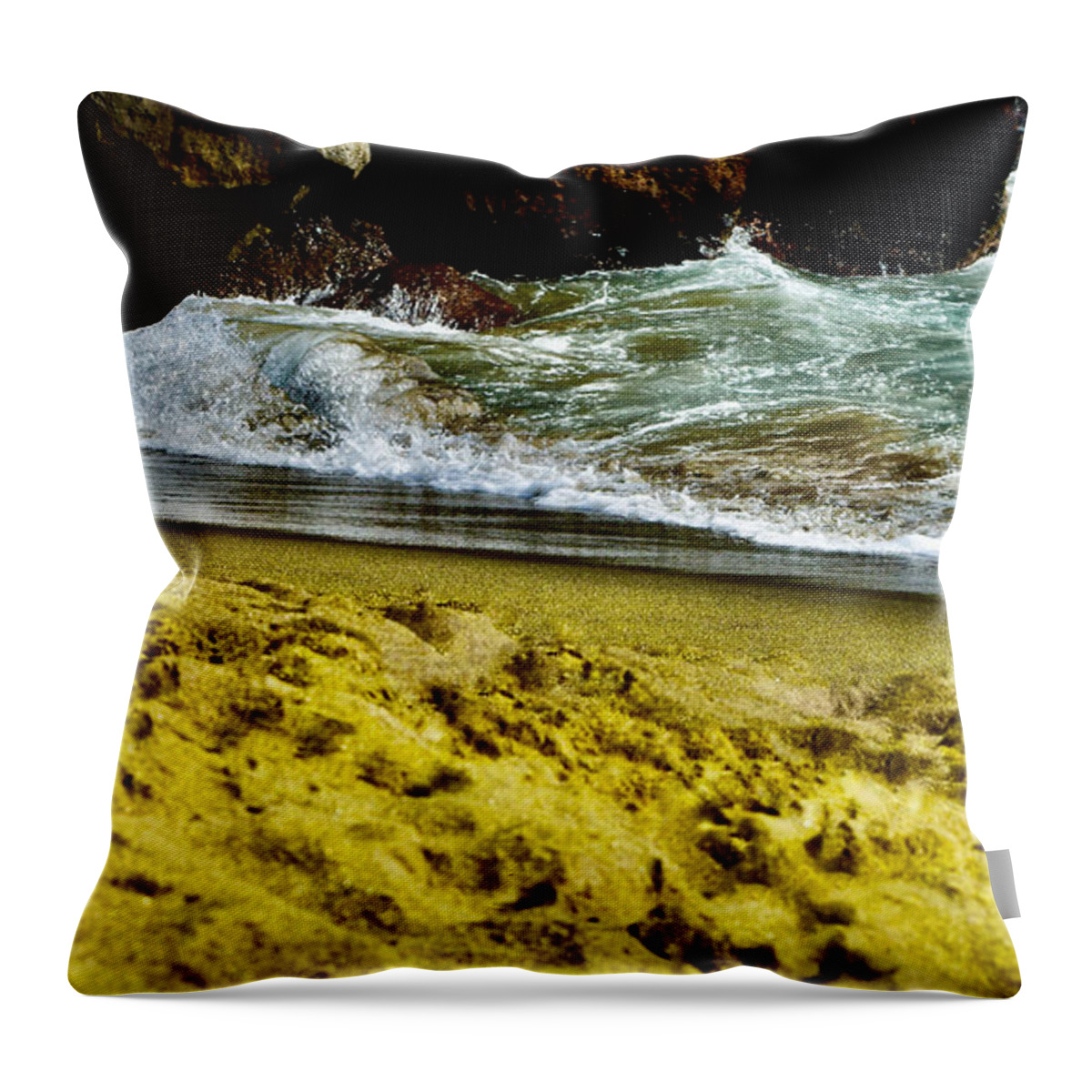 Papakolea Beach Throw Pillow featuring the photograph Green Sand Beach Hawaii by Debra Banks