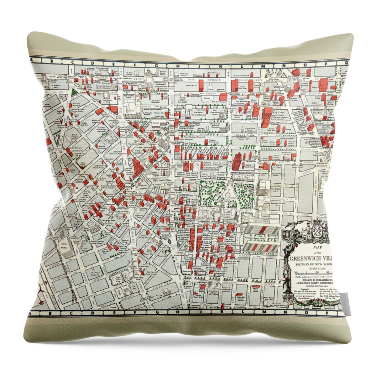 Map Throw Pillow featuring the photograph Greenwich Village Map 1961 by Phil Cardamone