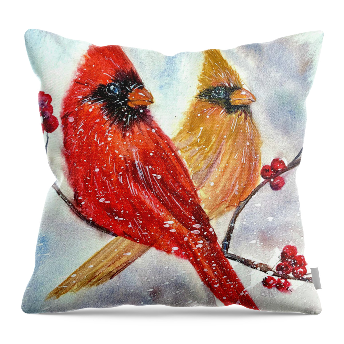 Cardinal Throw Pillow featuring the painting Greetings by Kellie Chasse