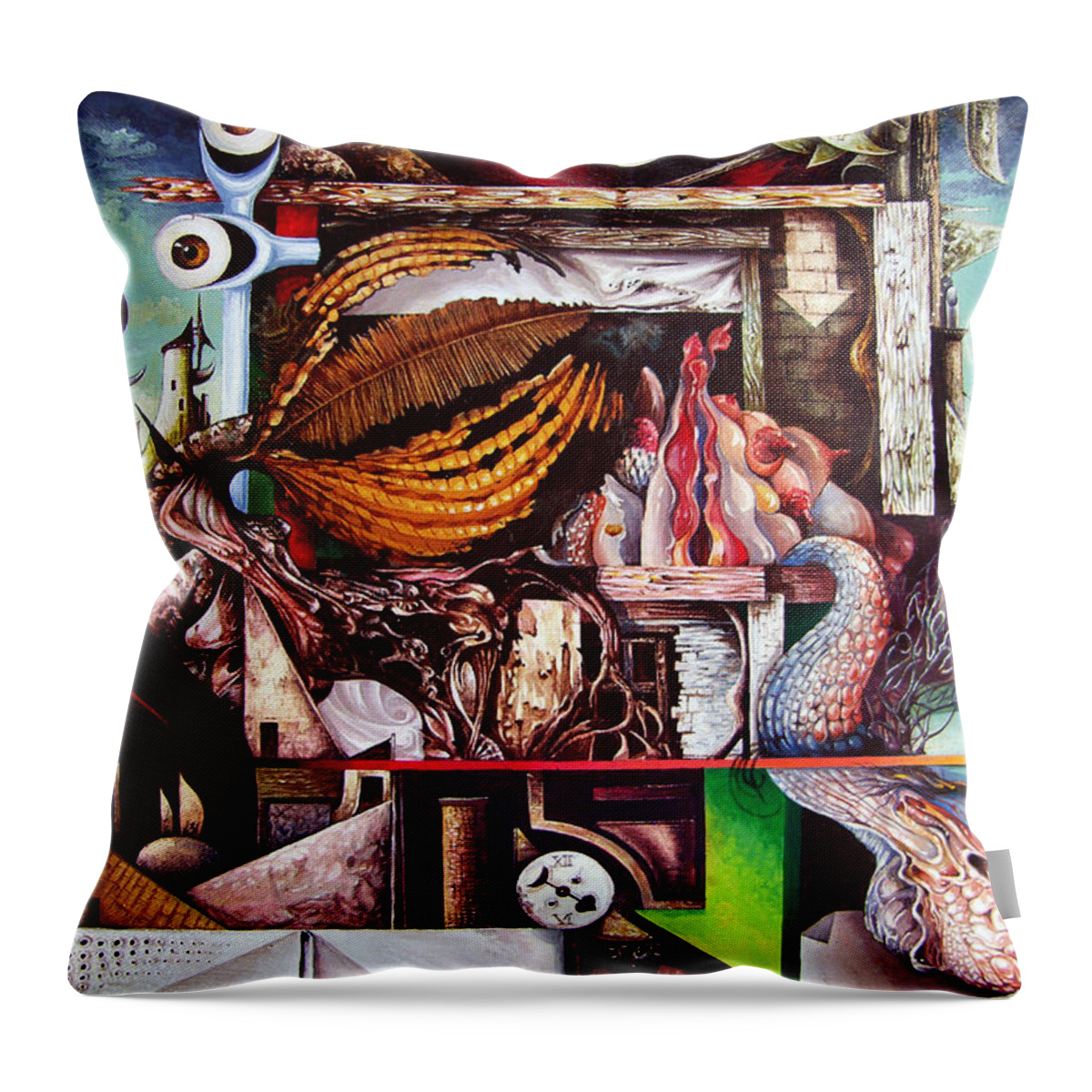 Surrealism Throw Pillow featuring the painting Grey Day At The Factory by Otto Rapp