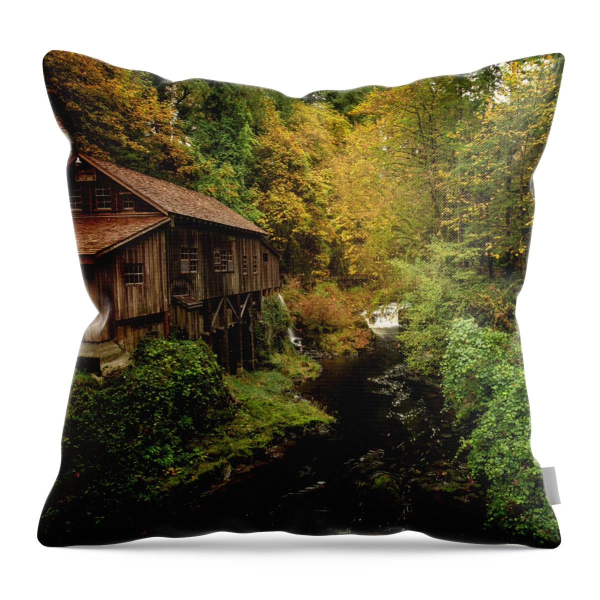Grist Mill Autumn Throw Pillow featuring the photograph Grist Mill Autumn by Wes and Dotty Weber