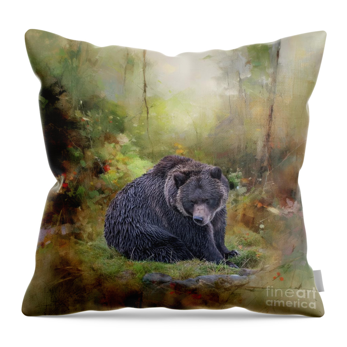 Grizzly Bear Throw Pillow featuring the photograph Grizzly Bear in the Spring Forest by Eva Lechner