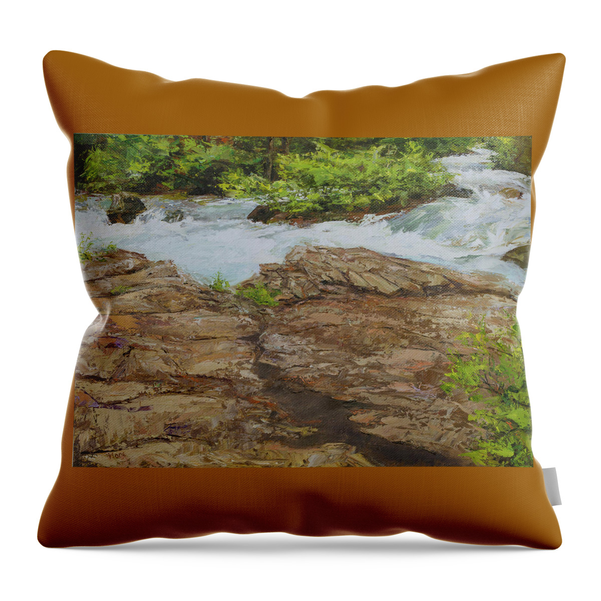 Grizzly Creek Throw Pillow featuring the painting Grizzly Creek Spring Snow Melt by Hone Williams