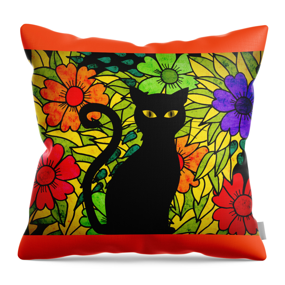 Groovy Cat Throw Pillow featuring the mixed media Groovy Cat by Ally White