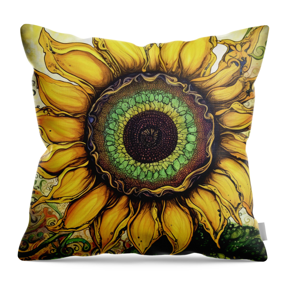 Sunflower Throw Pillow featuring the painting Groovy Sunflower Power by Tina LeCour