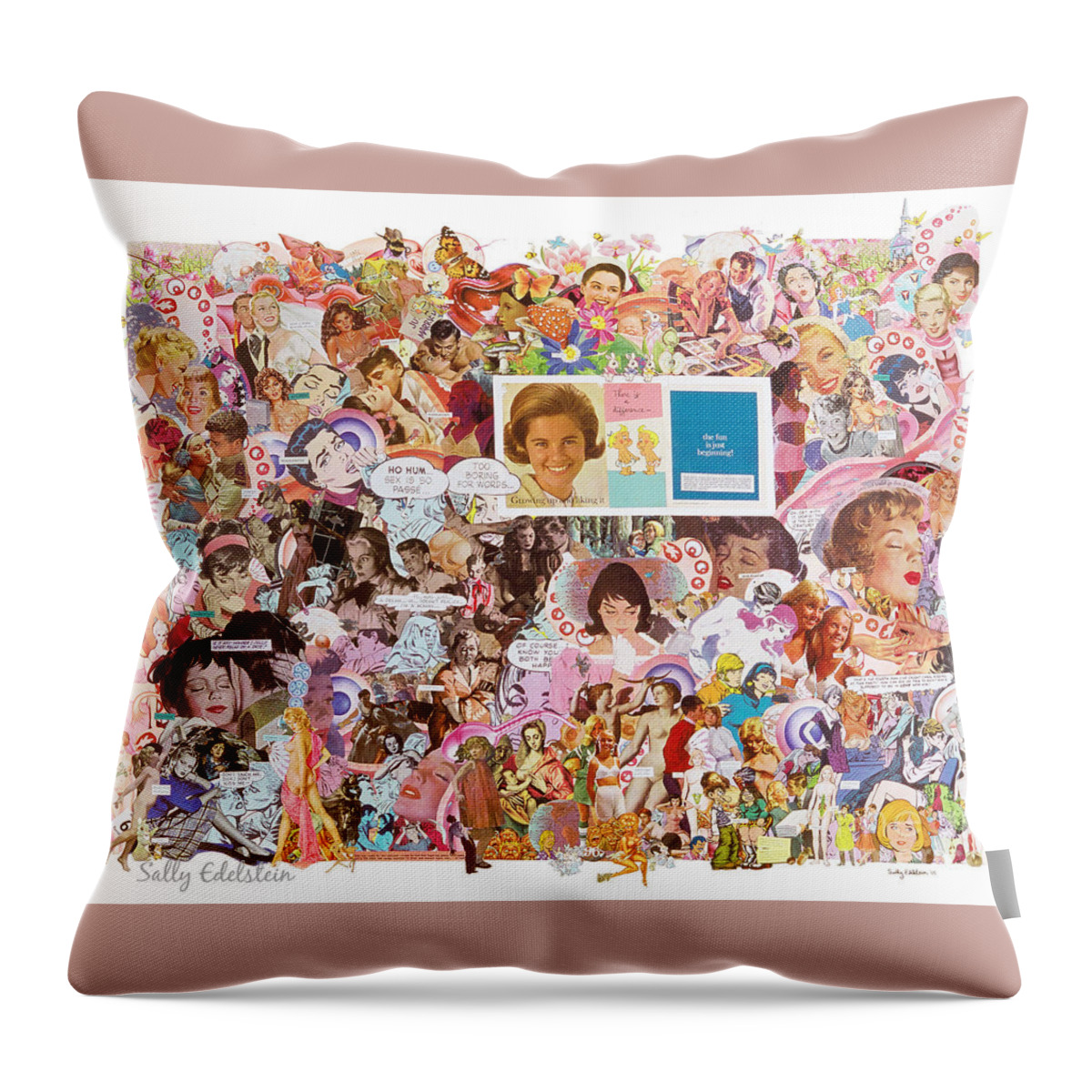 Women Throw Pillow featuring the mixed media Growing Up and Liking It by Sally Edelstein