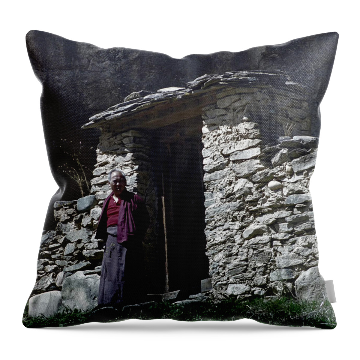 Bhutan Throw Pillow featuring the photograph Gate Guardian to the Here and There by Paul Vitko