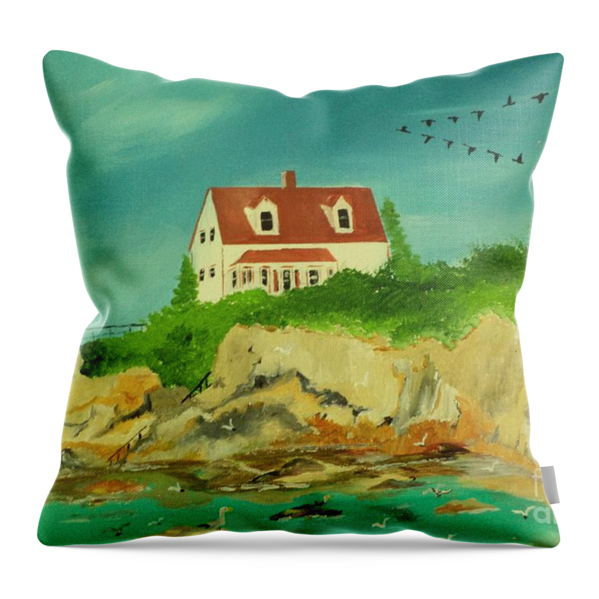 Lighthouse Throw Pillow featuring the painting Guiding Light L.H. Seascape Painting # 302 by Donald Northup