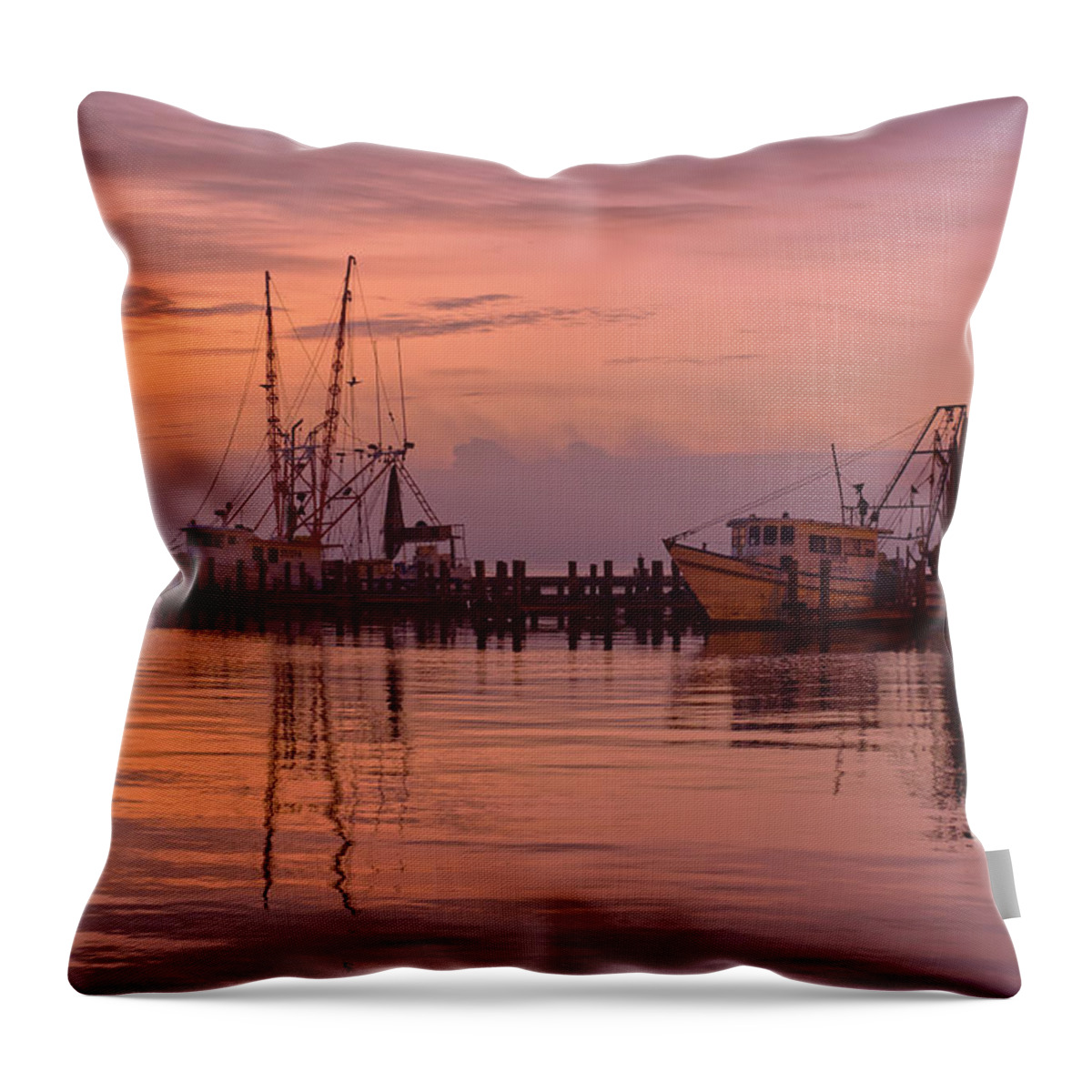 Shrimp Boats Throw Pillow featuring the photograph Gulf and Bay Shrimpers by Ty Husak