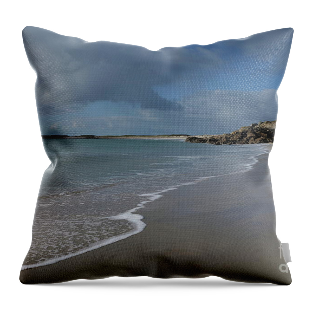 Beach Sand Ocean Blue Clouds Connemara Galway Ireland Wildatlanticway Photography Prints 2020 Throw Pillow featuring the photograph Gurteen sunny day by Peter Skelton