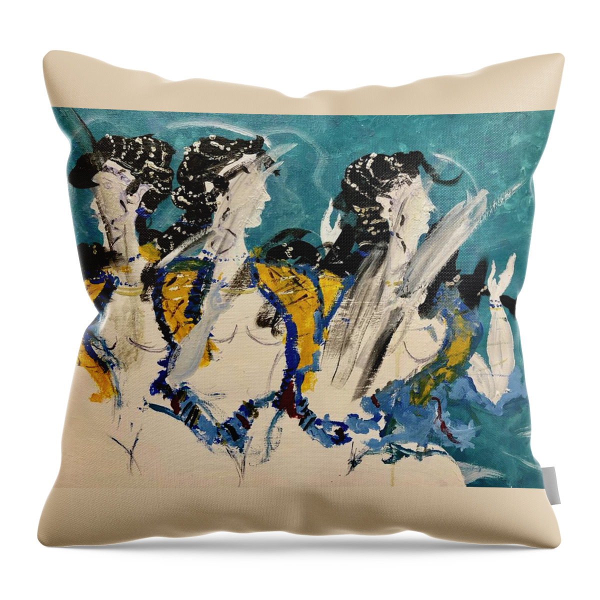 Minos Throw Pillow featuring the painting Gyneknossos by Bethany Beeler
