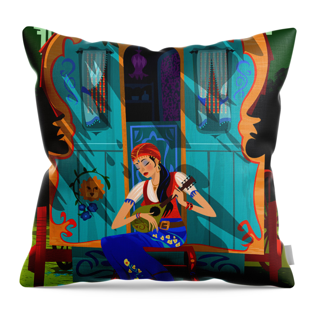 Gypsy Throw Pillow featuring the digital art Gypsy Caravan by Alan Bodner