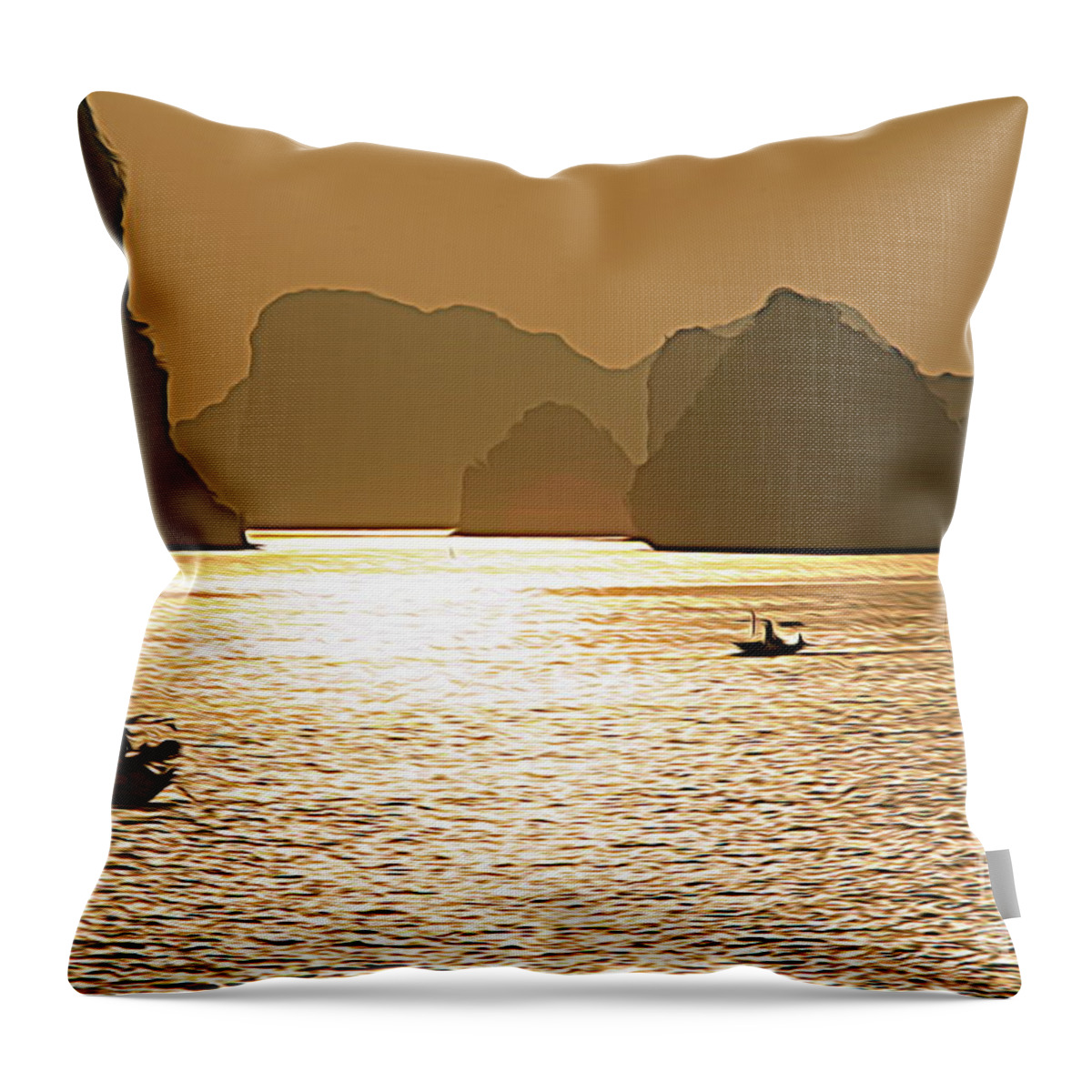 Vietnam Throw Pillow featuring the photograph Ha Long Bay Sunset by Chuck Kuhn