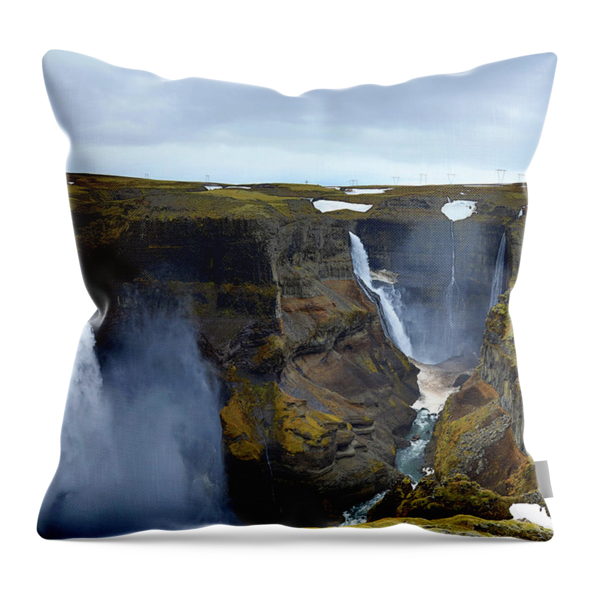 Waterfall Throw Pillow featuring the photograph Haifoss and Granni Waterfalls Iceland by Richard Krebs