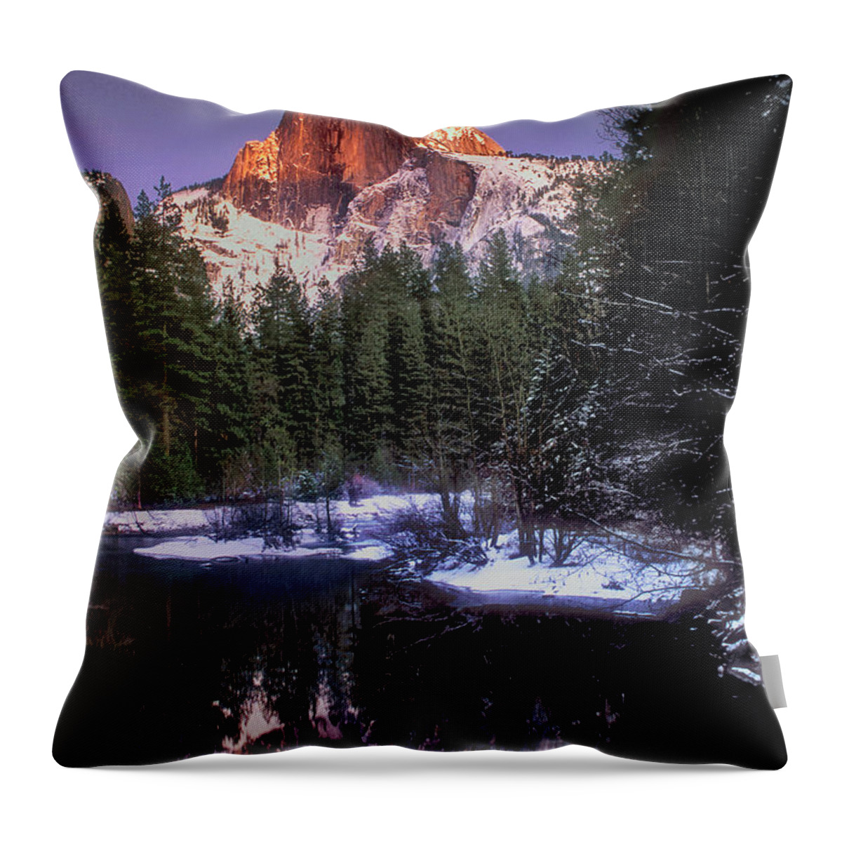 Dave Welling Throw Pillow featuring the photograph Half Dome Winteer Reflection Yosemite National Park by Dave Welling