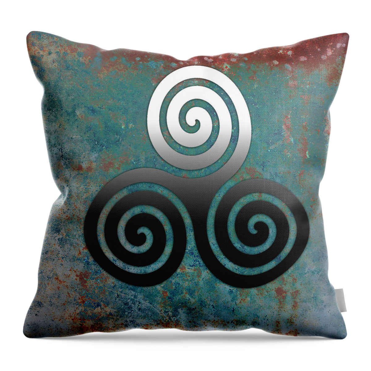 Hammered Metal Triple Spiral Throw Pillow featuring the digital art Hammered Metal Triple Spiral Celtic Symbol by Kandy Hurley
