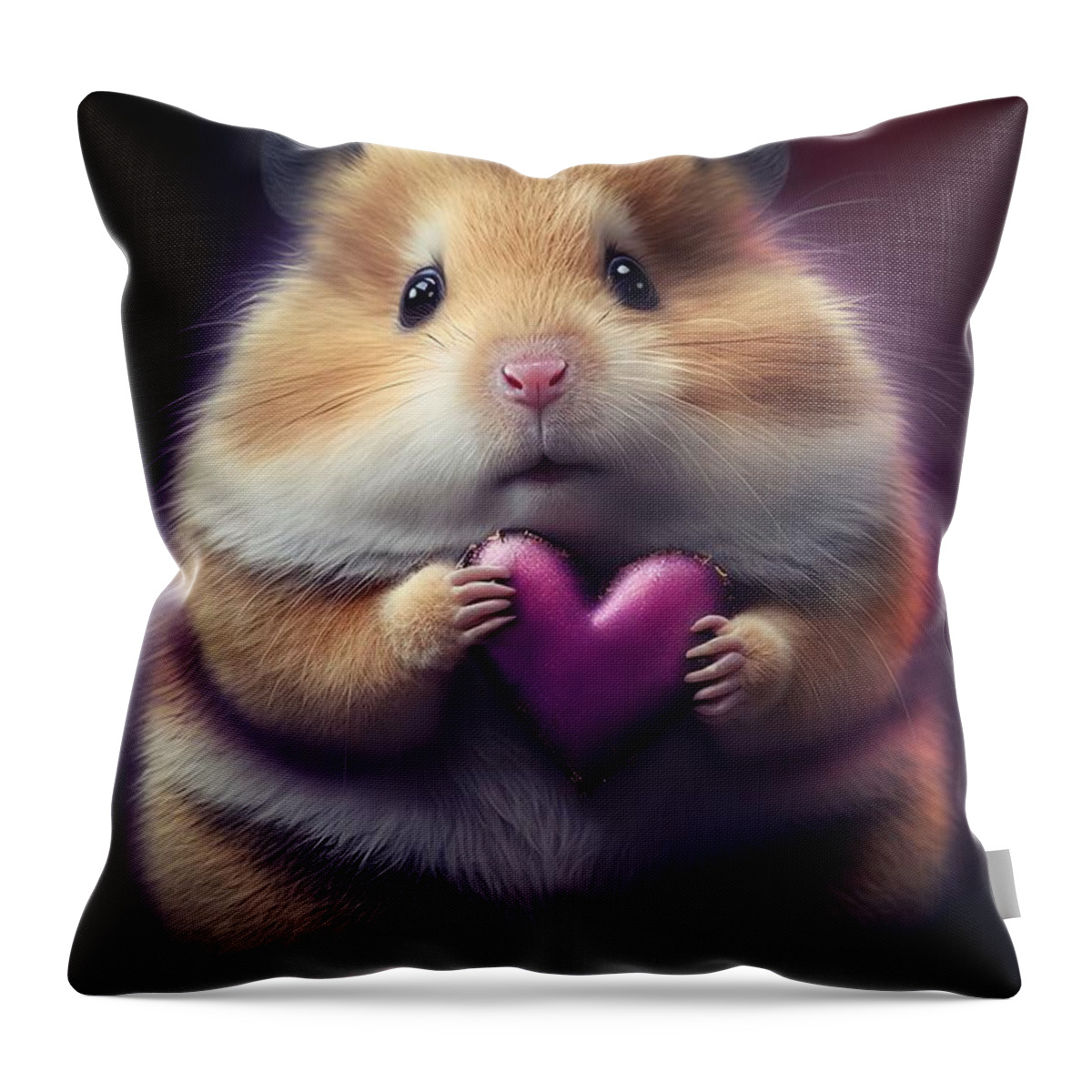 Hamster With Heart Throw Pillow featuring the mixed media Hamster with Heart by Lilia S