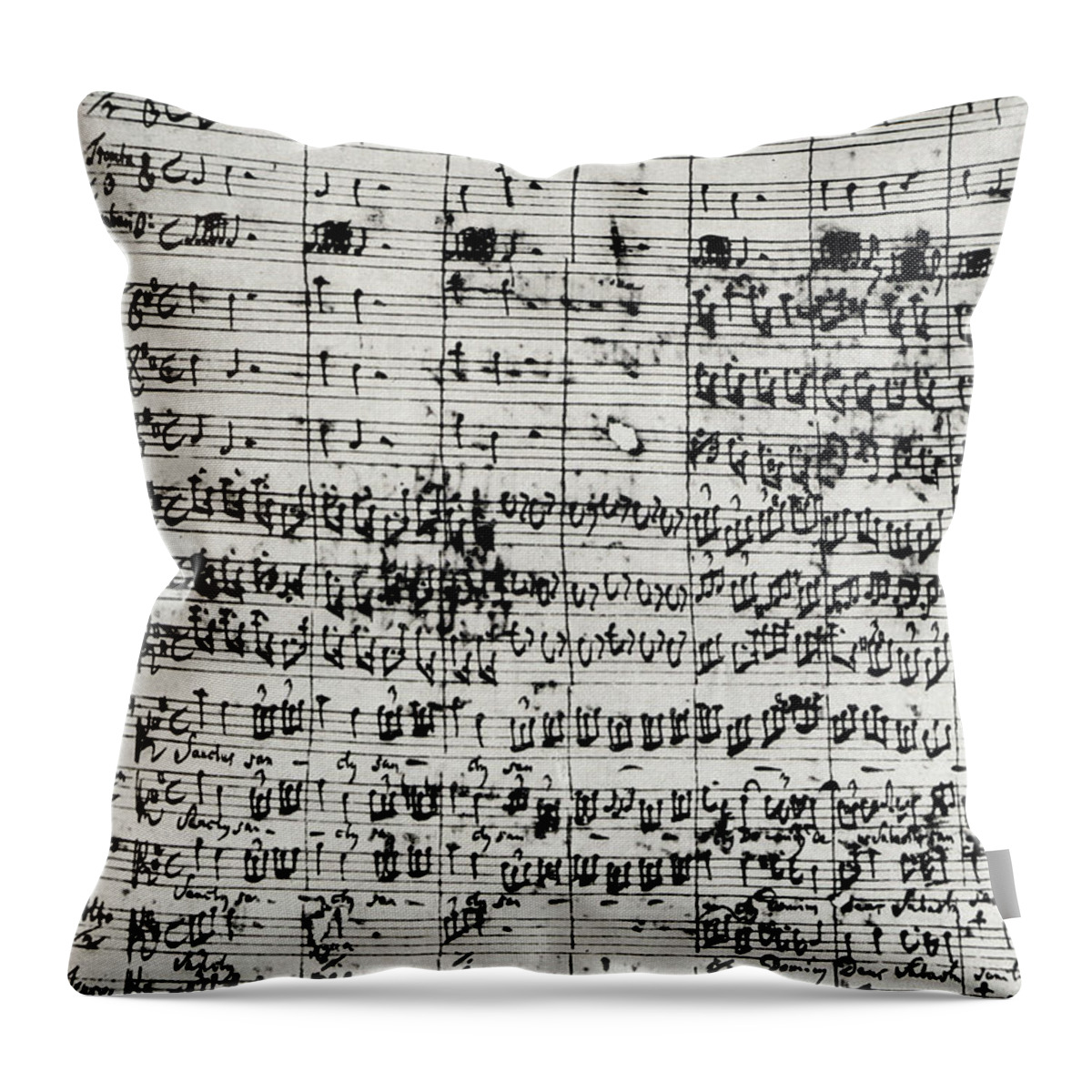 Bach Throw Pillow featuring the drawing Handwritten score for Mass in B minor by Johann Sebastian Bach