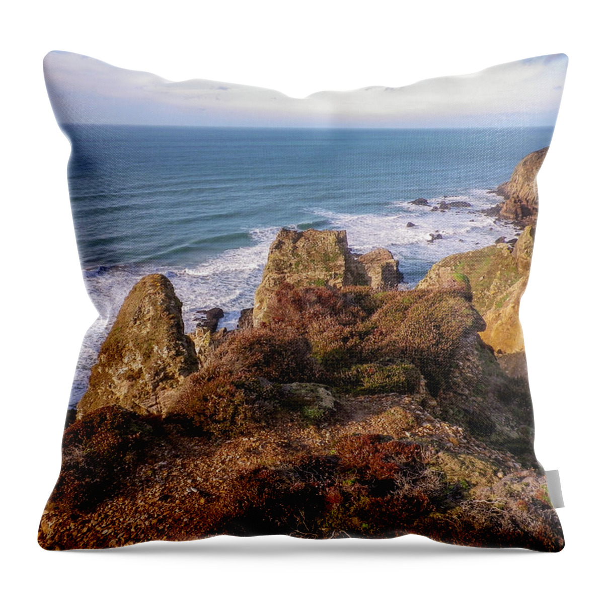 Cliff Throw Pillow featuring the photograph Hanover Cove At Golden Hour St Agnes Cornwall by Richard Brookes