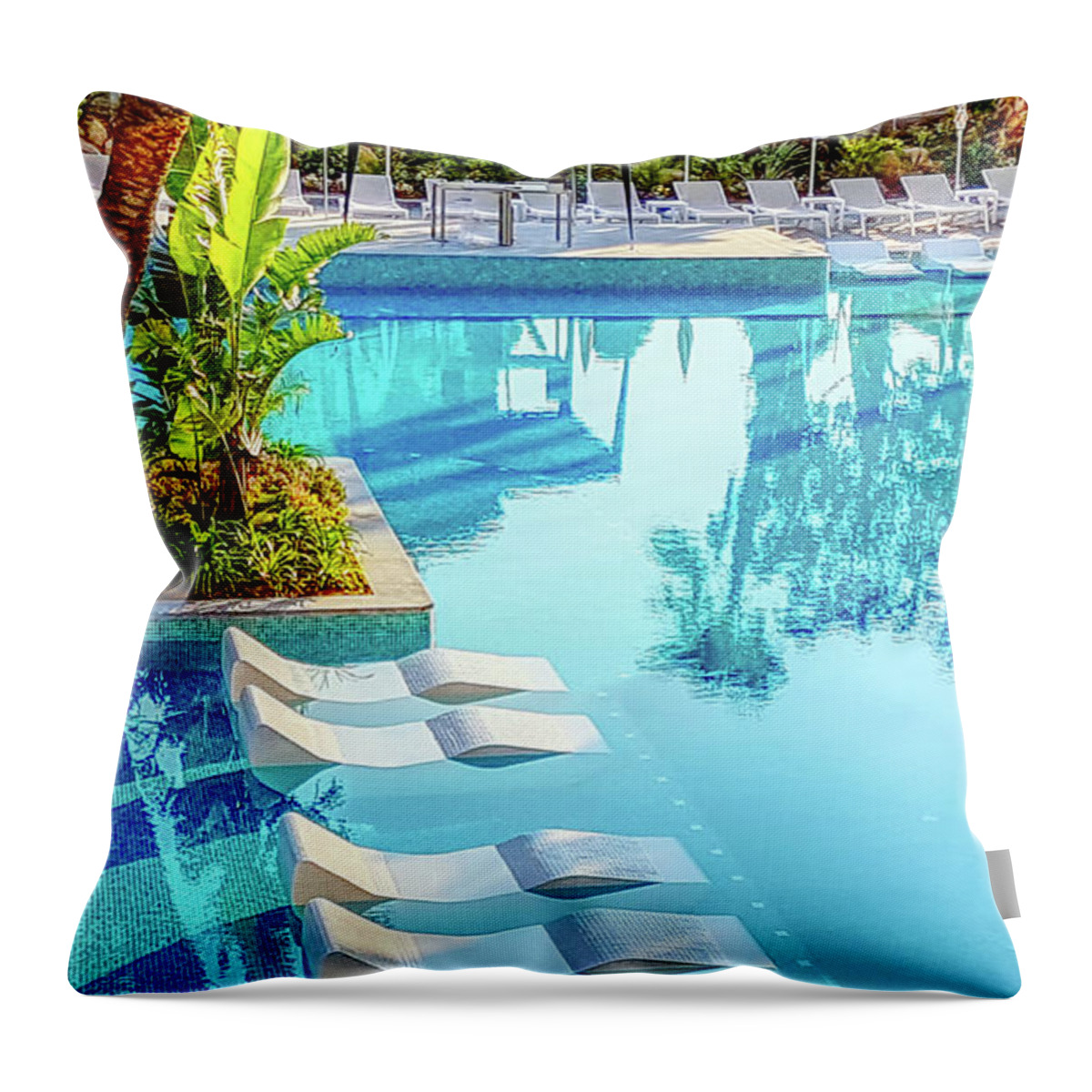 Holidays Throw Pillow featuring the photograph Happier days, holiday by the pool by Pics By Tony