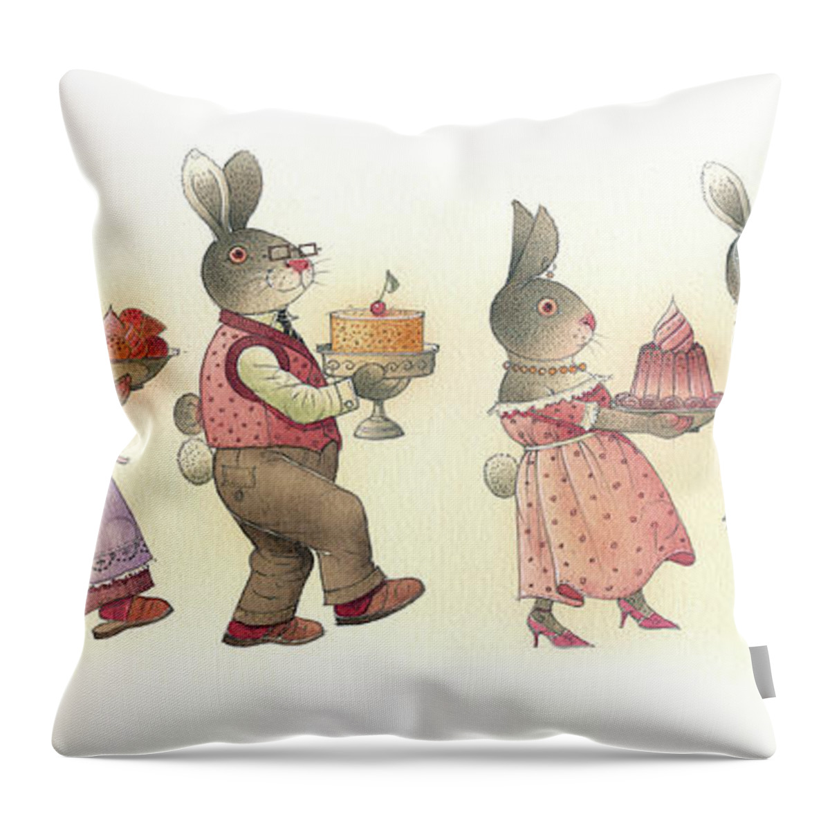 Rabbit Birthday Delicious Animal Holiday Food Party Invitation Cake Pie Throw Pillow featuring the painting Happy Birthday by Kestutis Kasparavicius