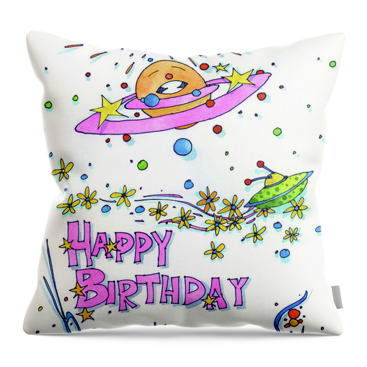 Happy Birthday By Norma Appleton Throw Pillow featuring the painting Happy Birthday by Norma Appleton