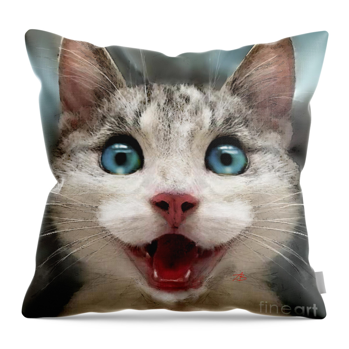 Stayhome Throw Pillow featuring the painting Happy Cat Mask by Angie Braun