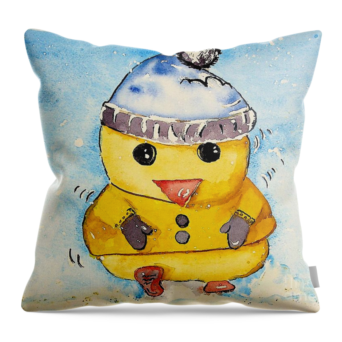Happy Throw Pillow featuring the painting Happy Duckie Winter by Valerie Shaffer
