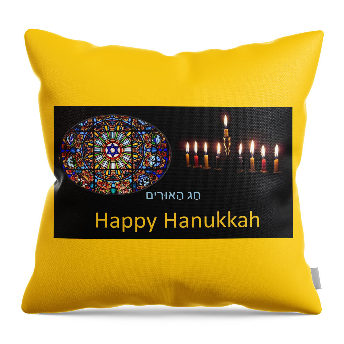 Hanukkah Throw Pillow featuring the mixed media Happy Hanukkah by Nancy Ayanna Wyatt
