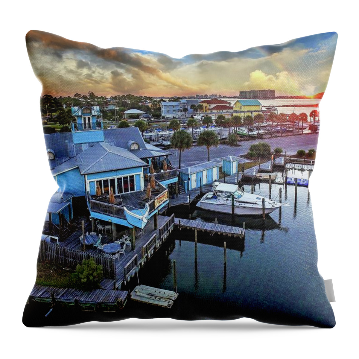 Gulfcoast Throw Pillow featuring the photograph Happy Harbor DJI_0589 by Michael Thomas